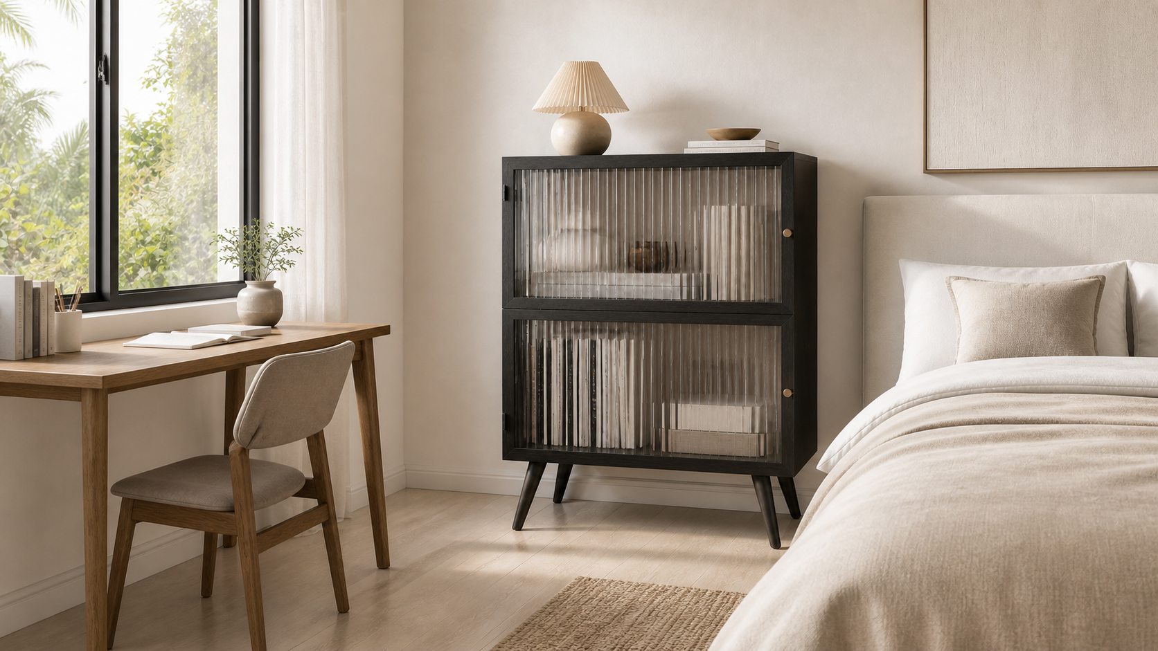 AUTHË v2 · Reed Glass Cabinet · Japandi room hero