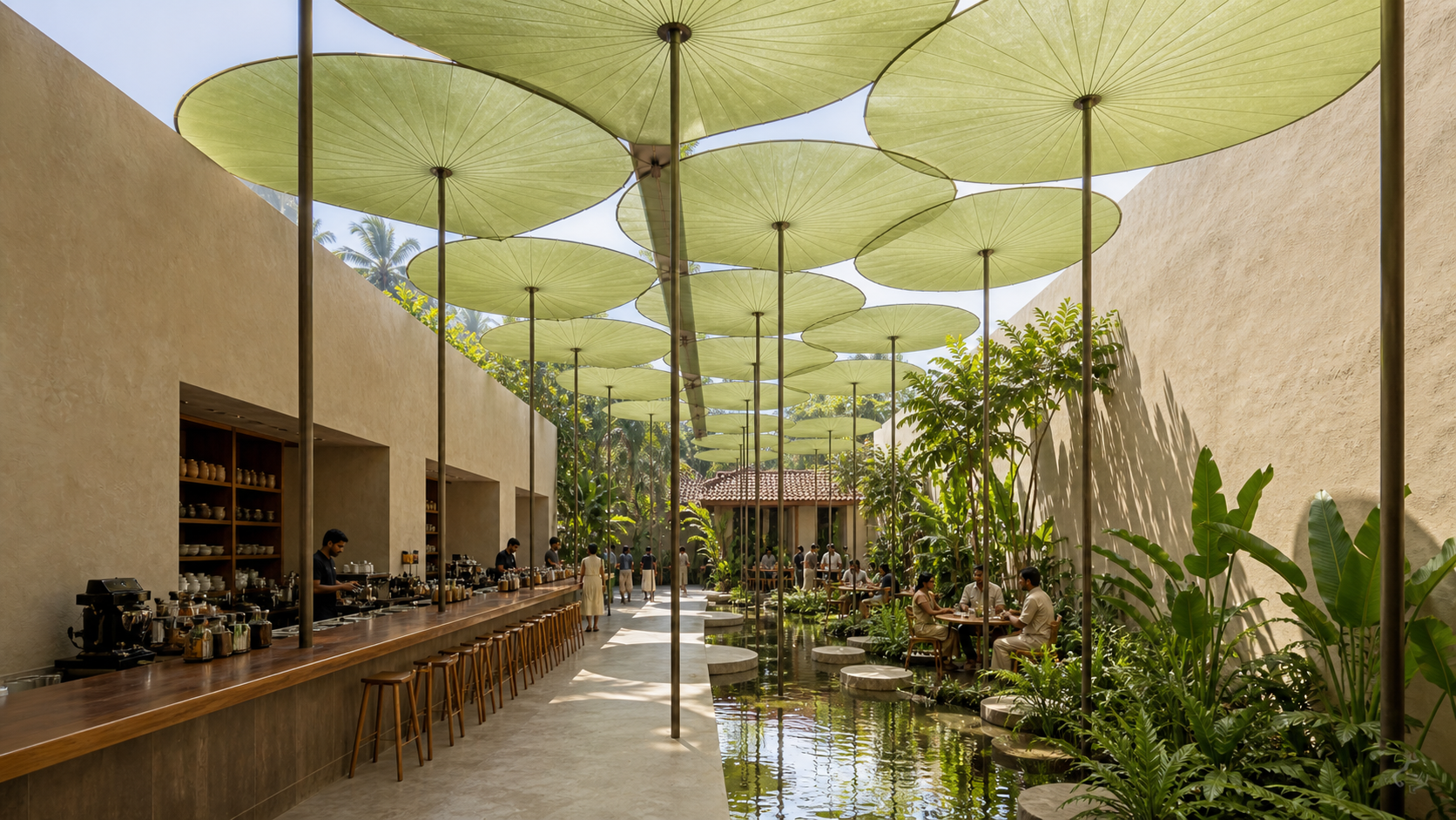 AUTHË v2 · Verdure Canopy · courtyard hospitality hero