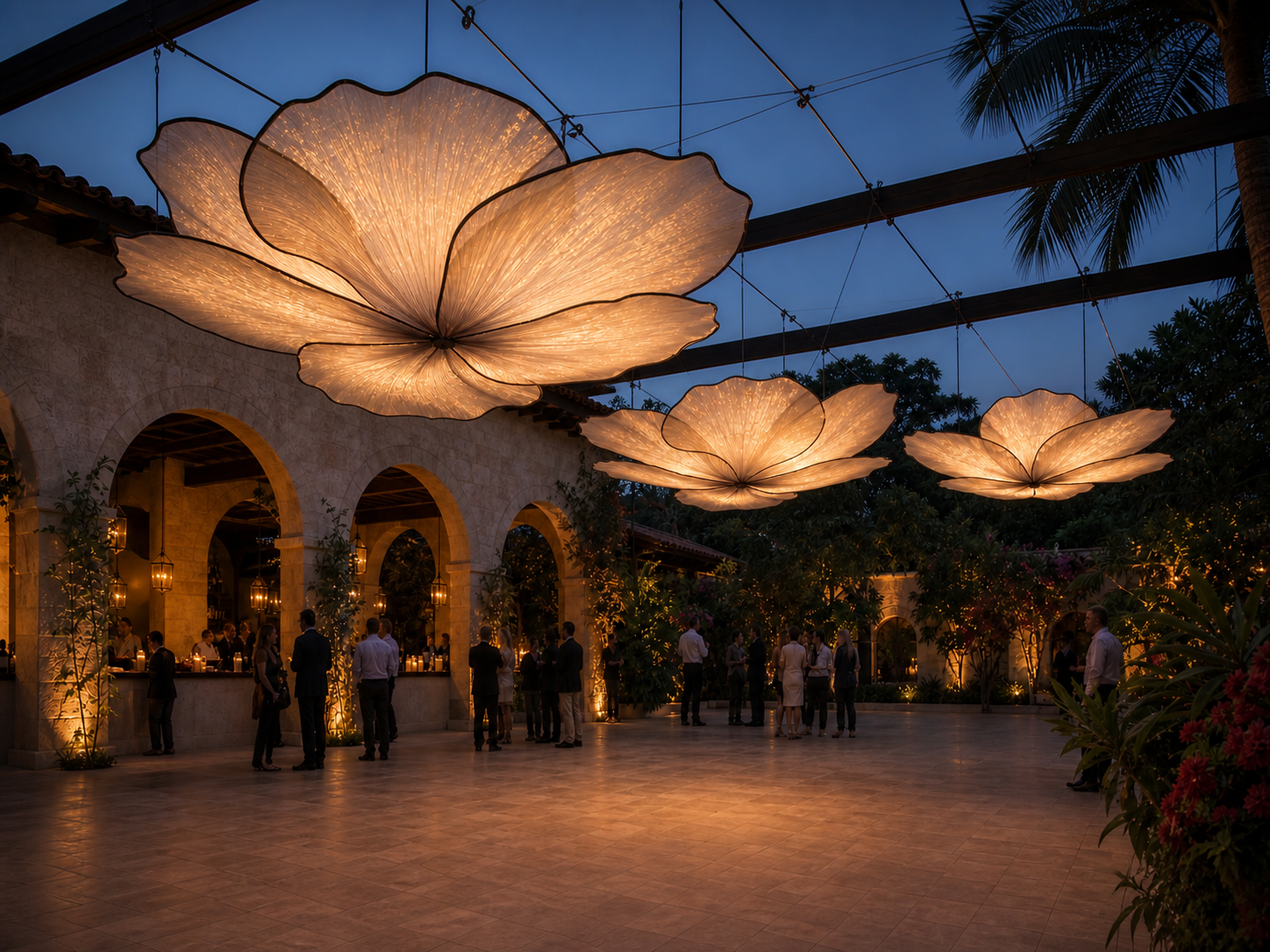 AUTHË v2 · Petal Vault 03 · illuminated evening hospitality view