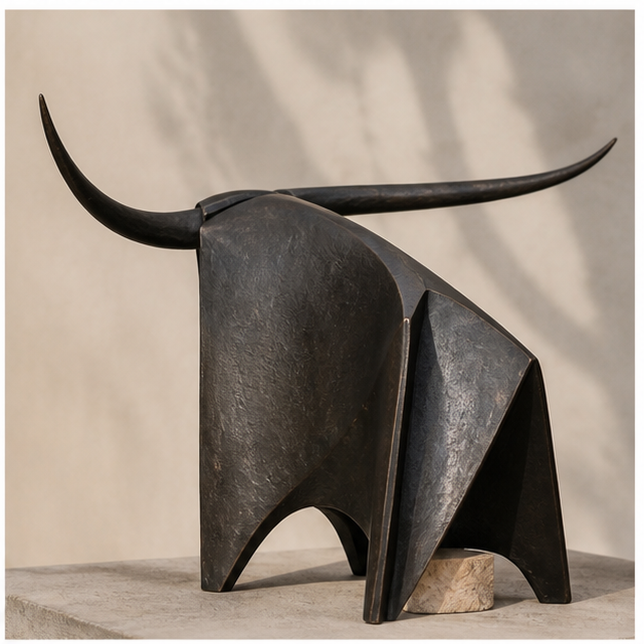 Aurochs I rear three-quarter view showing folded bronze planes