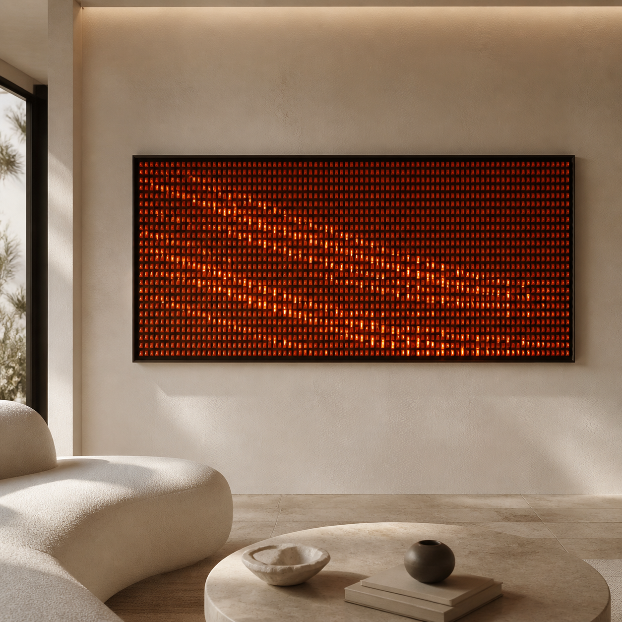 Ember Field architectural kinetic light wall in a contemporary interior