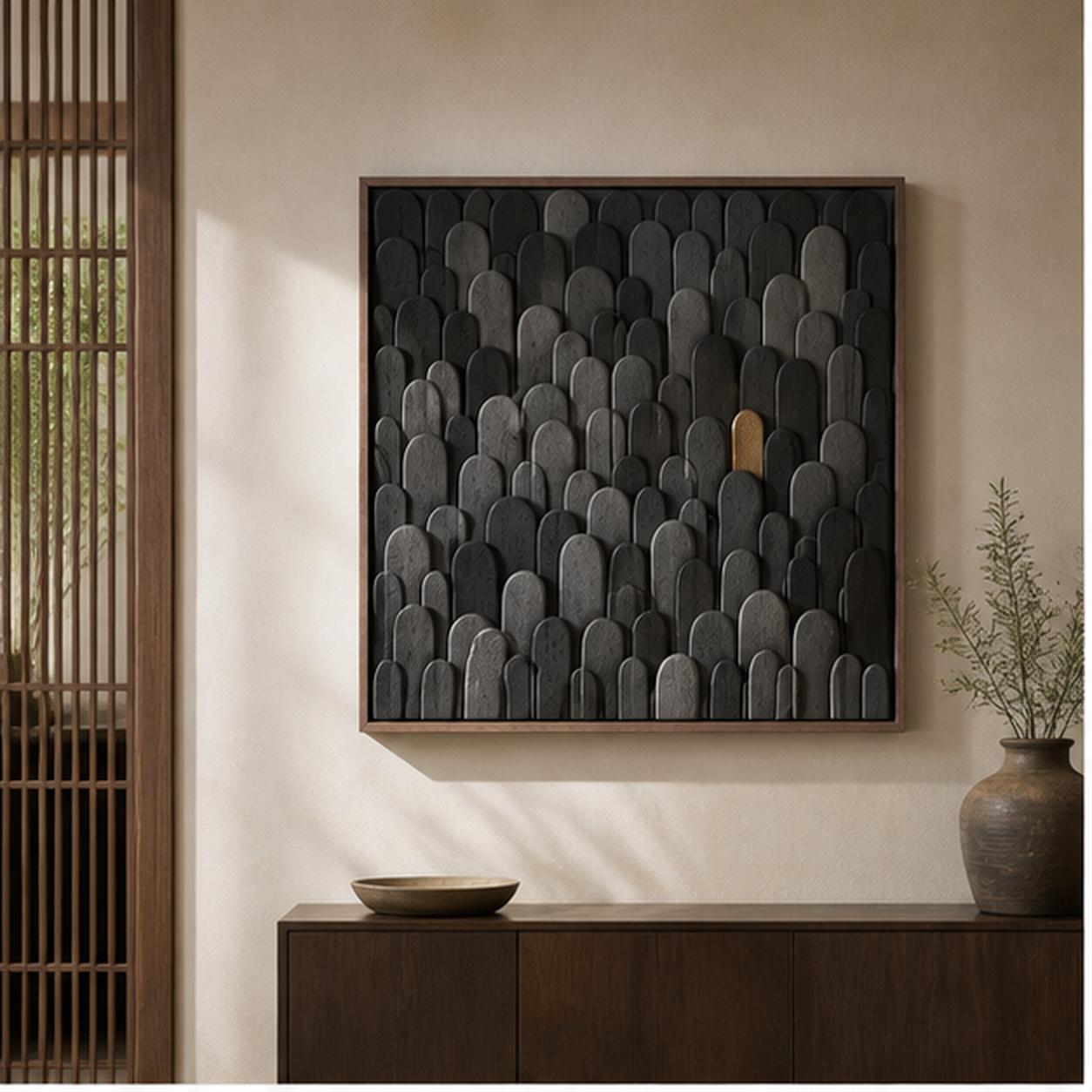 Strata No. 01 textural wall artwork in a calm modern interior