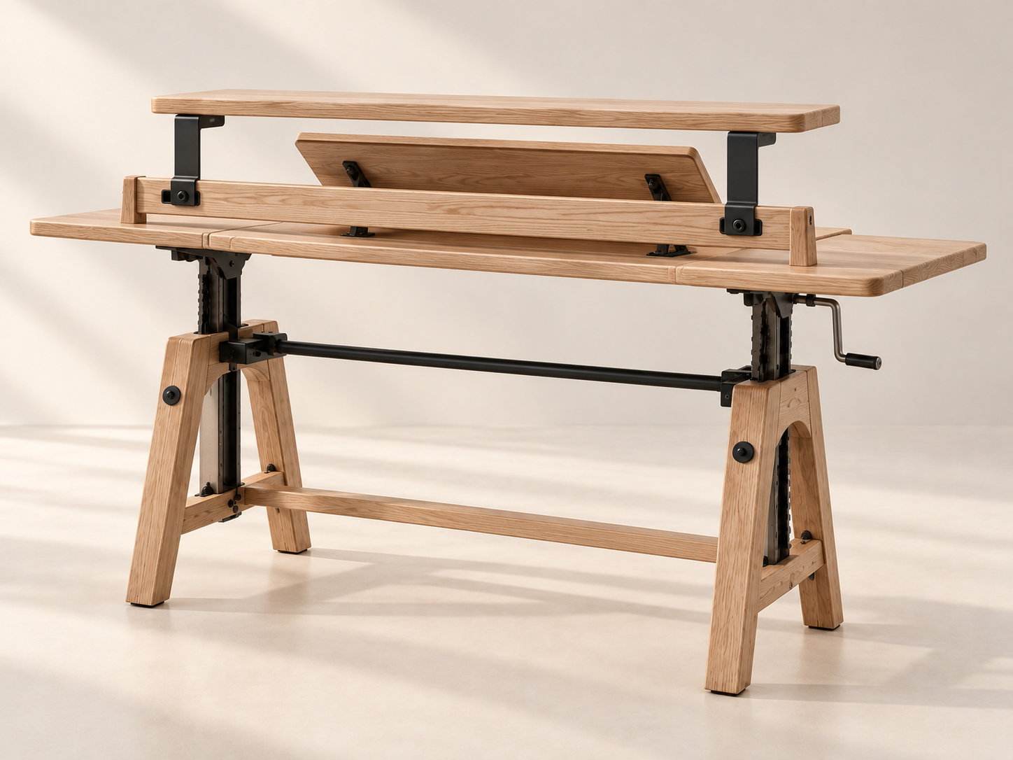 Counterpoise Monitor Shelf concept in a furnished room