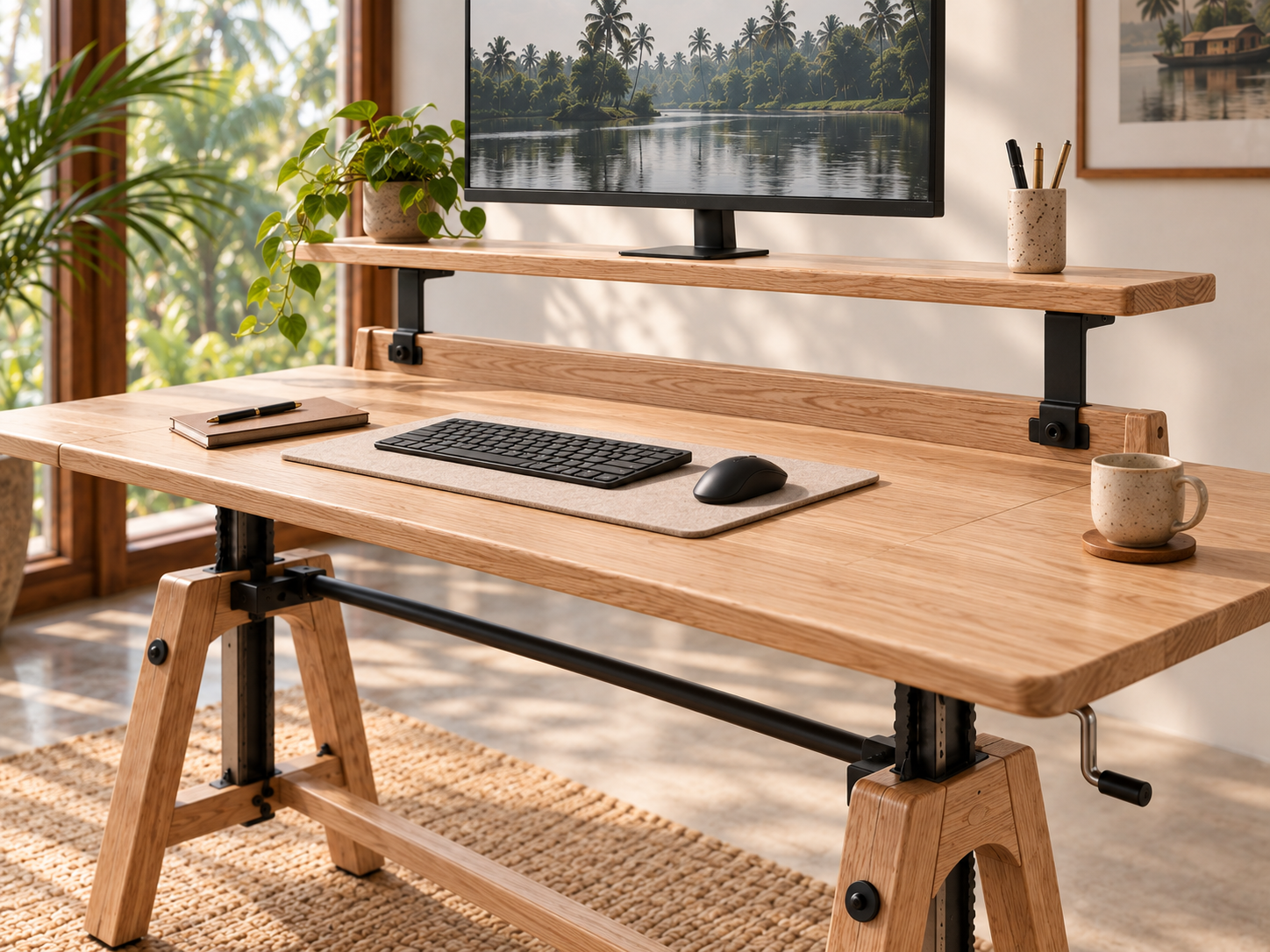 Counterpoise Monitor Shelf concept use case: Screen above, workspace below