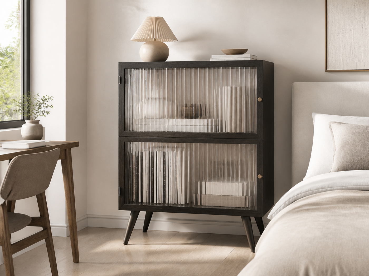 AUTHË v2 · Reed Glass Cabinet · panoramic header · two reeded-glass doors