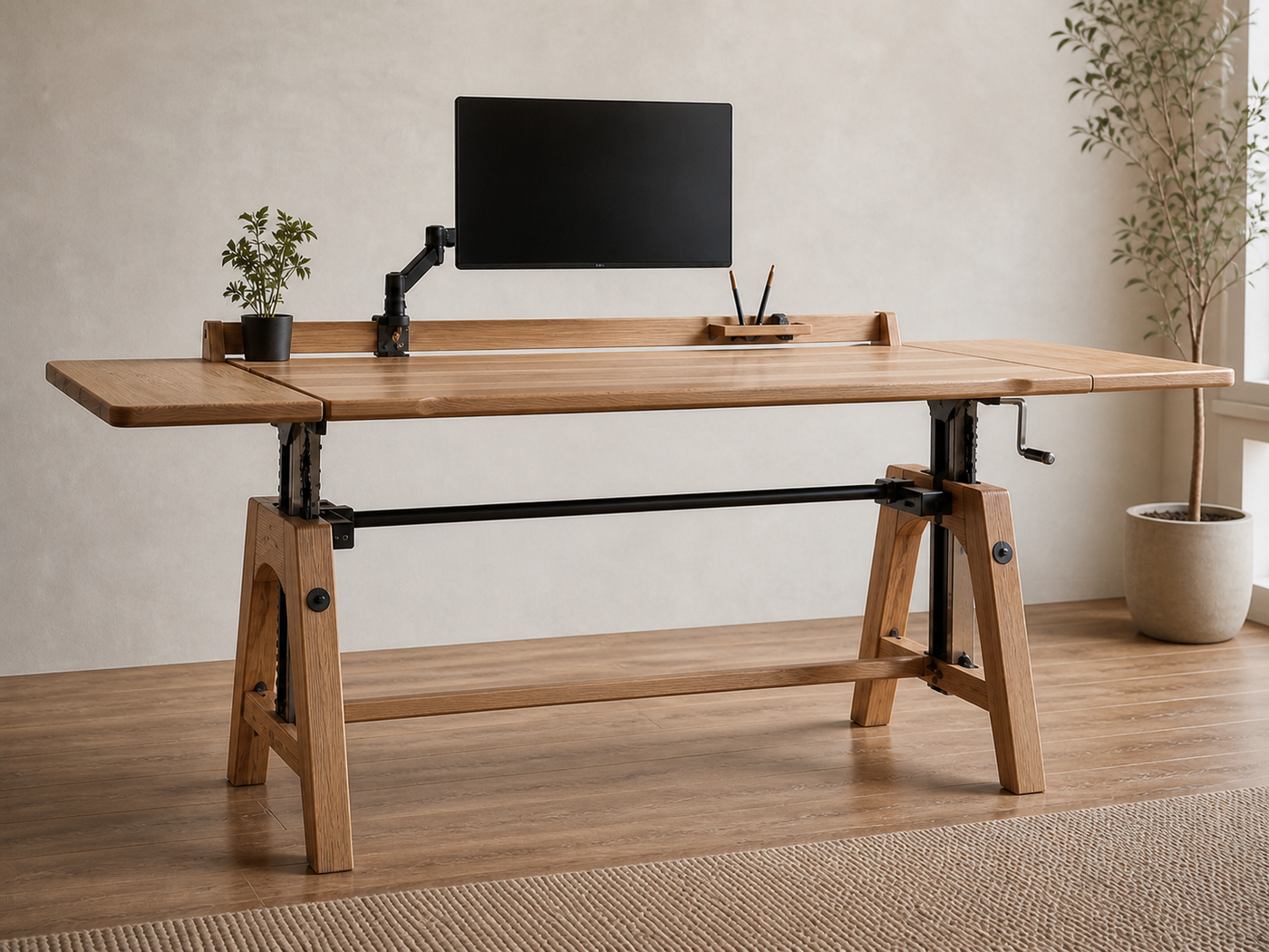 AUTHË engineering issue 02 · Counterpoise manual workstation canonical view with two trestles and four feet