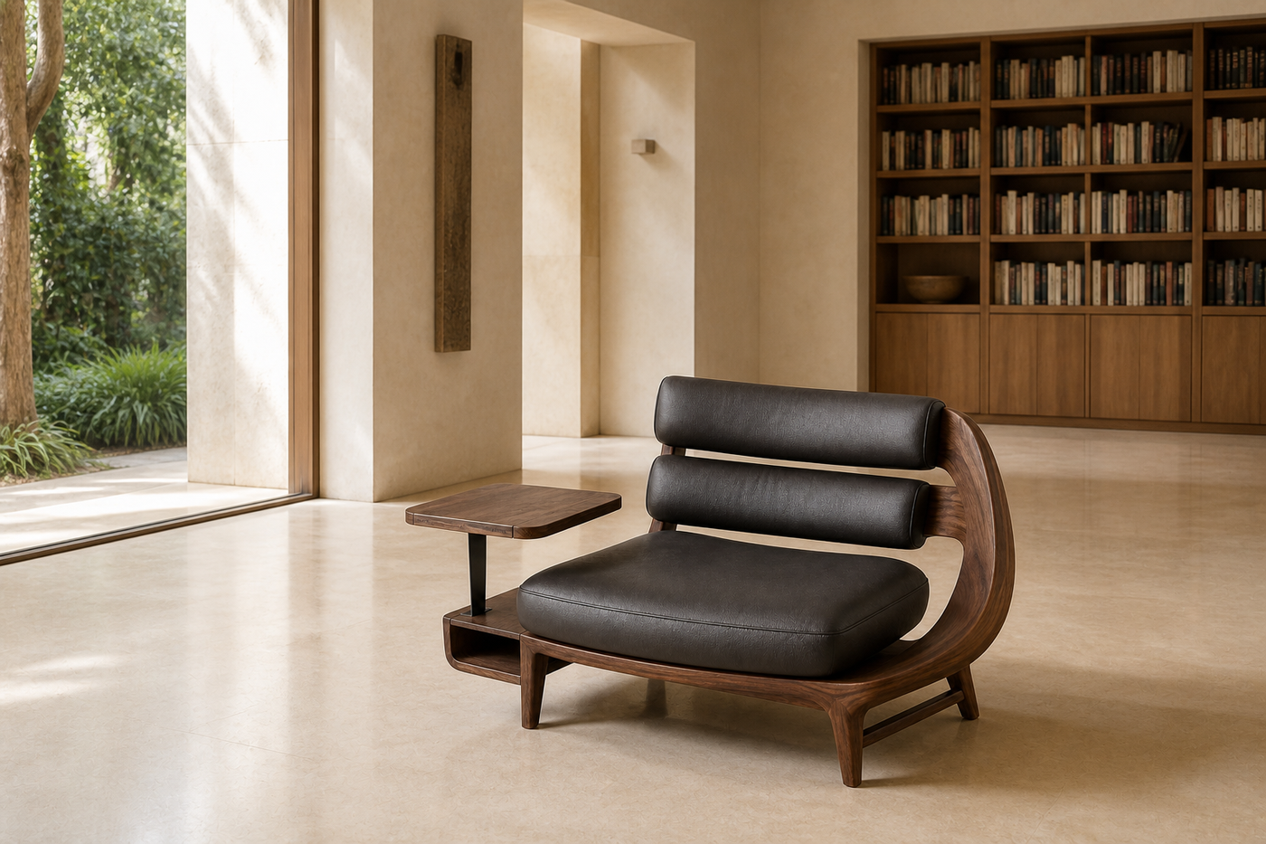 Ledger Reading Lounge in a library interior · AUTHË v2 panoramic header design visualisation