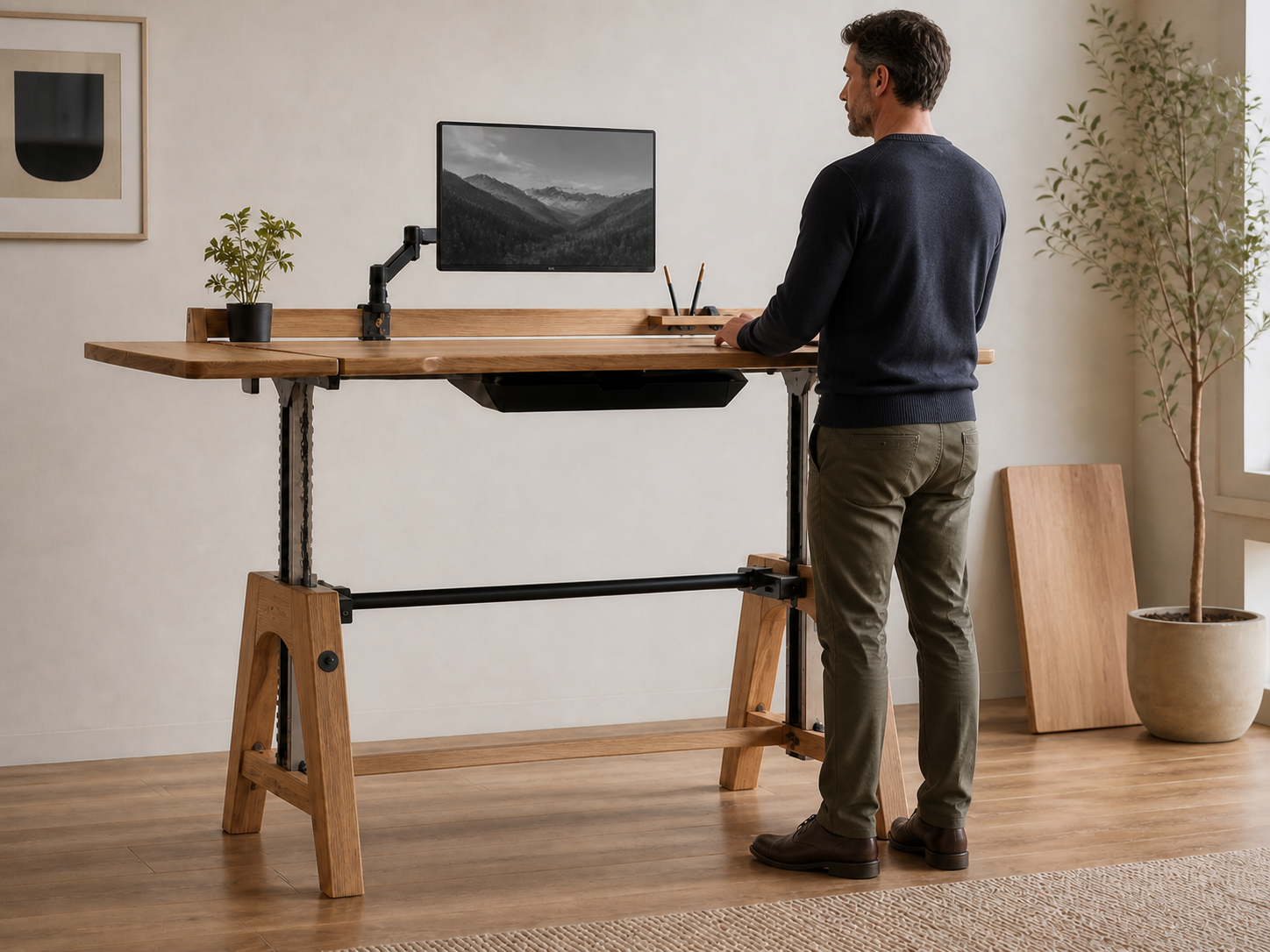 AUTHË v2 · Counterpoise Workstation · standing height with extension leaves