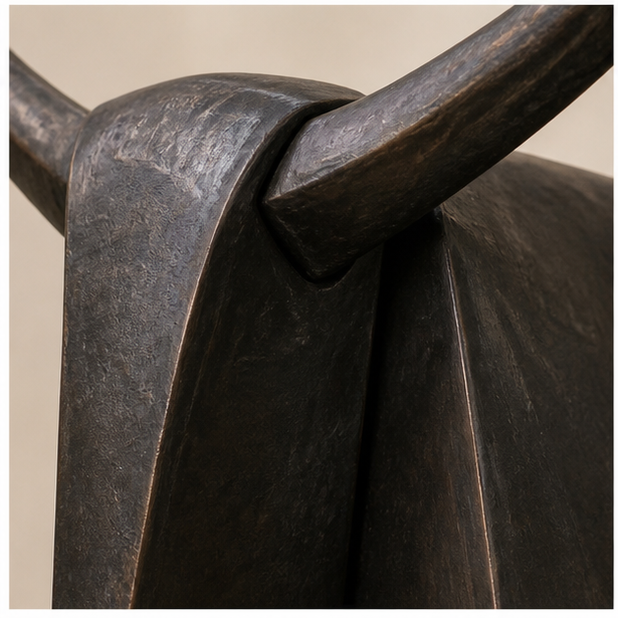Aurochs I close detail of cast horn joint and hand-worked bronze patina