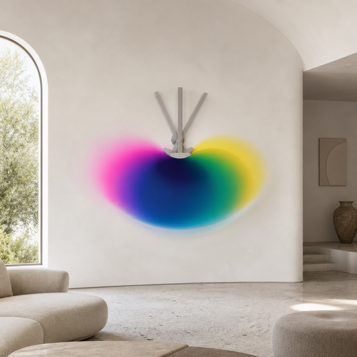 Chroma Arc site-specific light sculpture in a bright architectural space