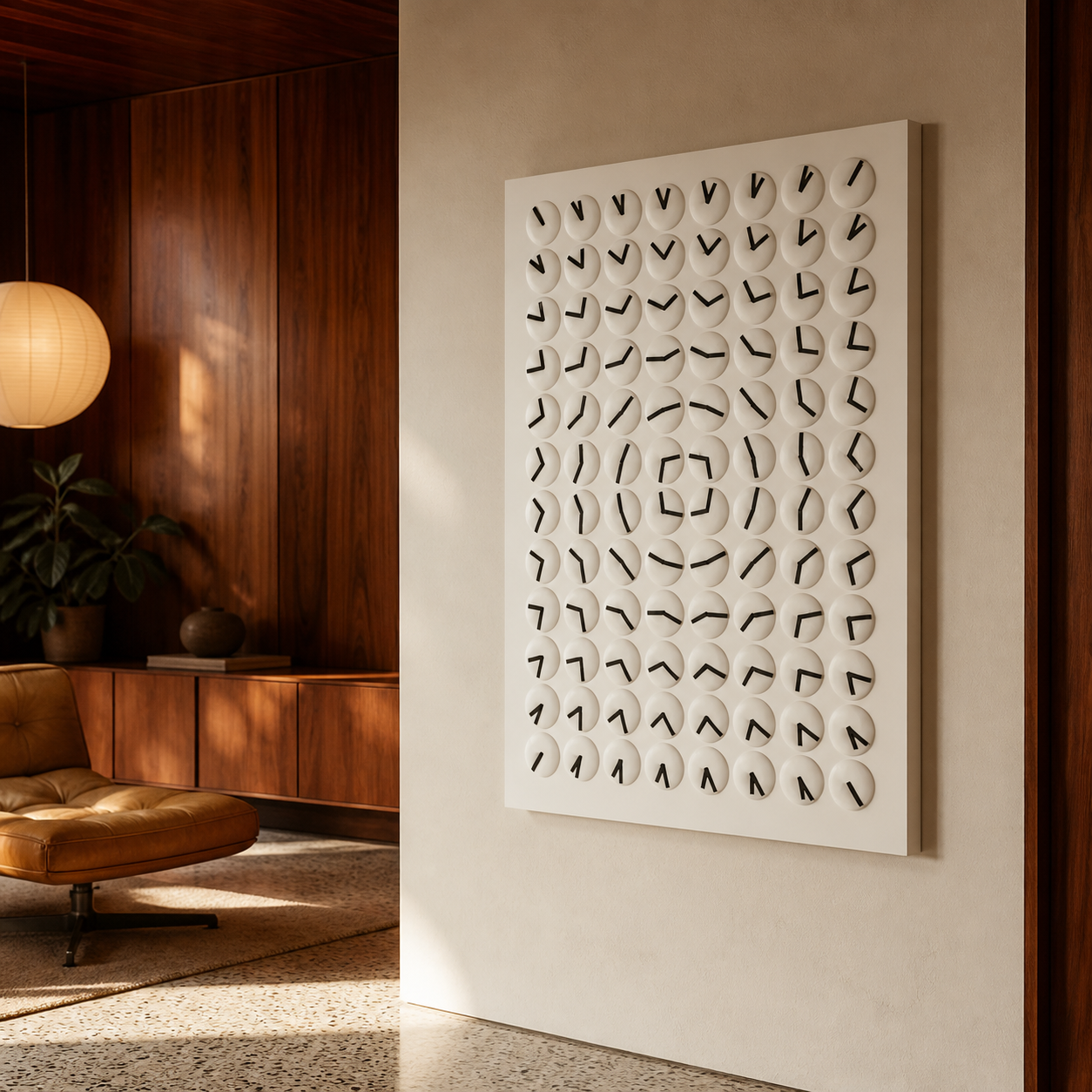 Interval 96 dial and hand detail in a warm timber interior