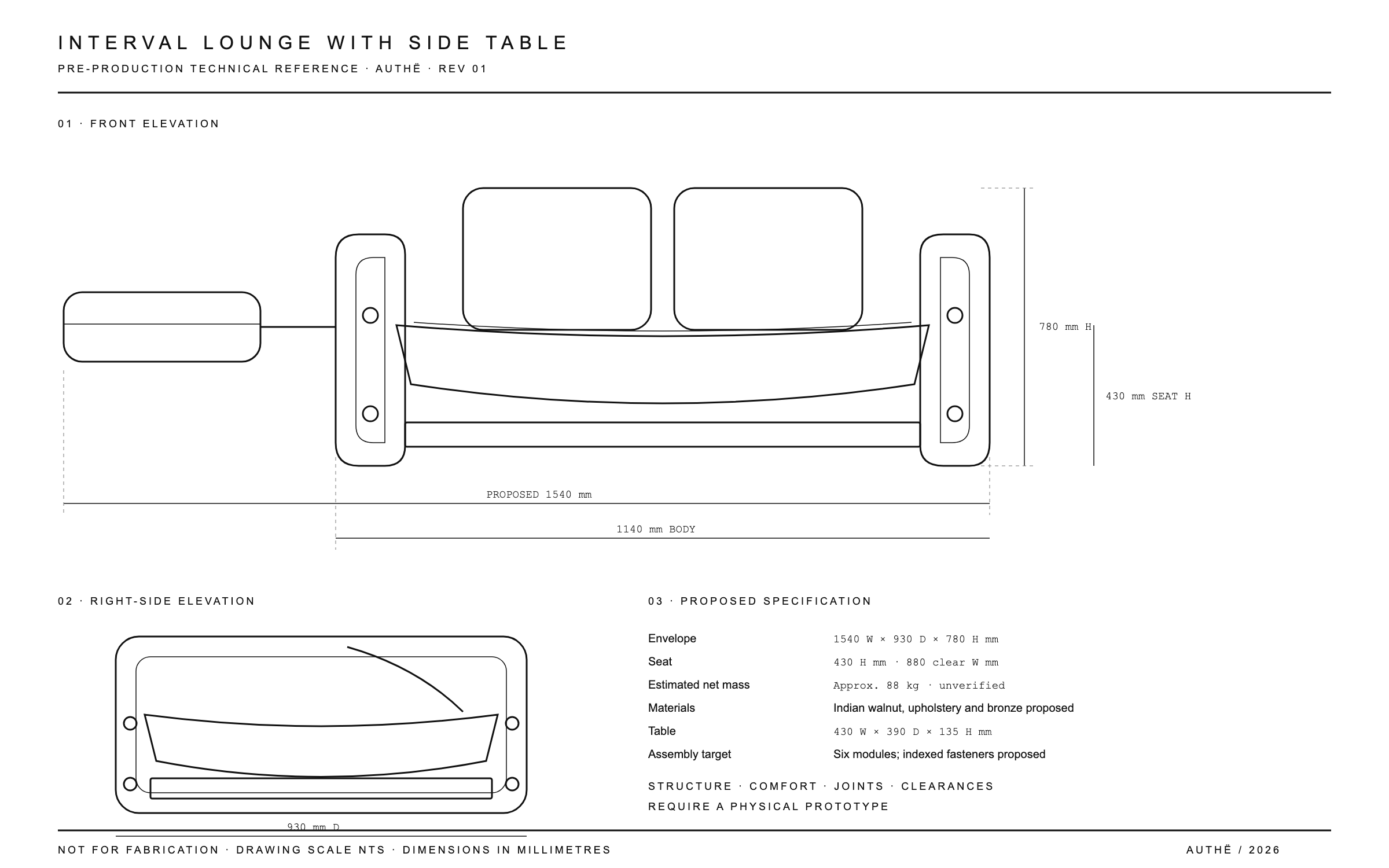 Interval Lounge · AUTHË v2 dimension drawing · concept issue