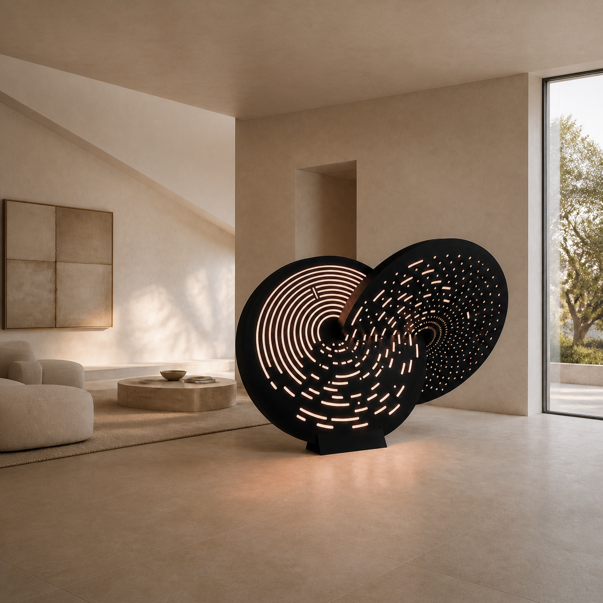 Parallax luminous labyrinth sculpture in a contemporary interior