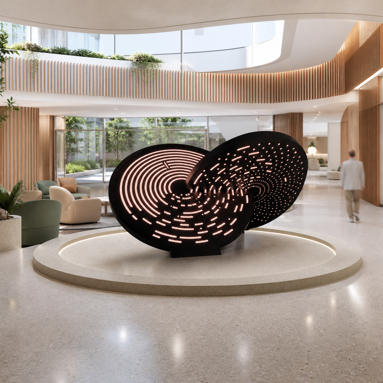Parallax monumental kinetic sculpture installed in a public atrium