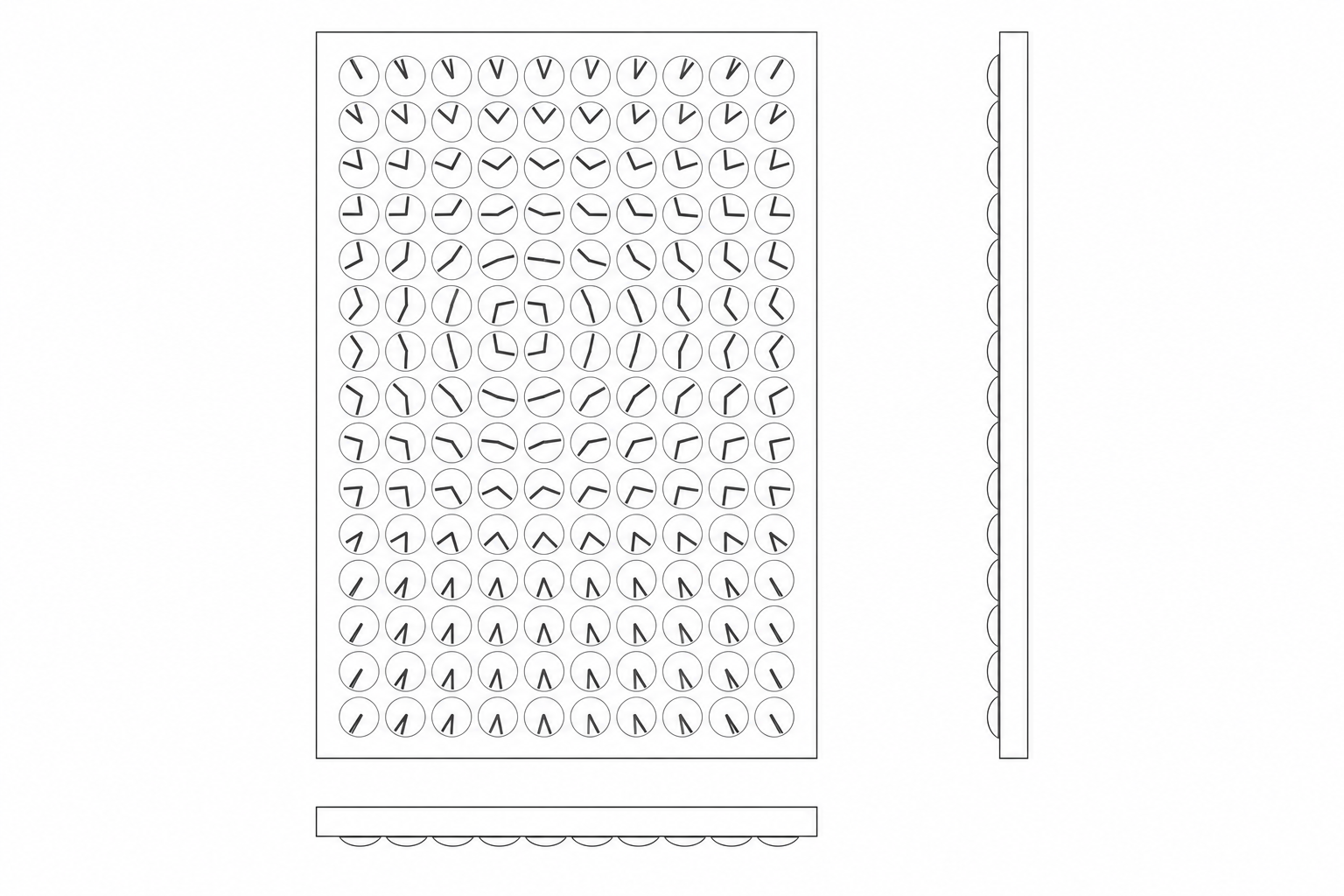 Interval 96 monochrome engineering drawing with front, side and plan elevations